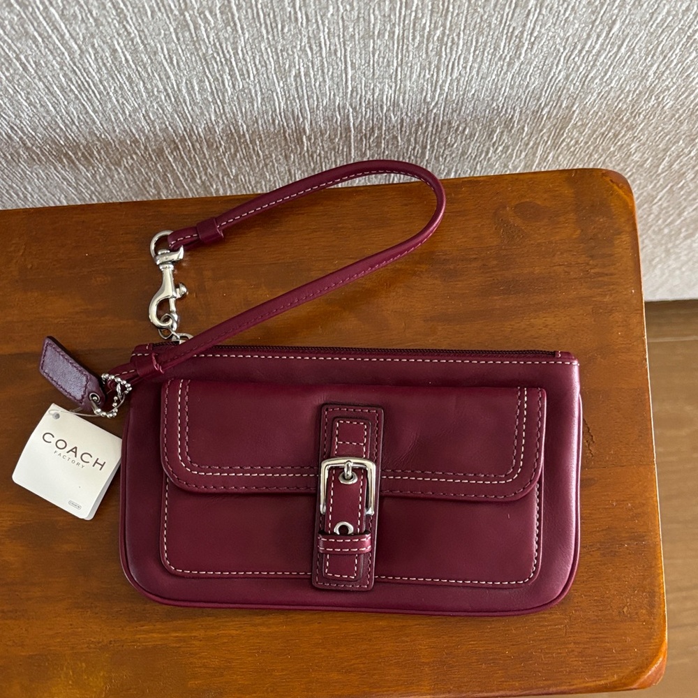 Coach Burgundy Leather Wristlet Clutch